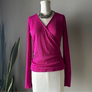Nine West Fuchsia Faux Hot Pink Wrap Blouse Size XS
